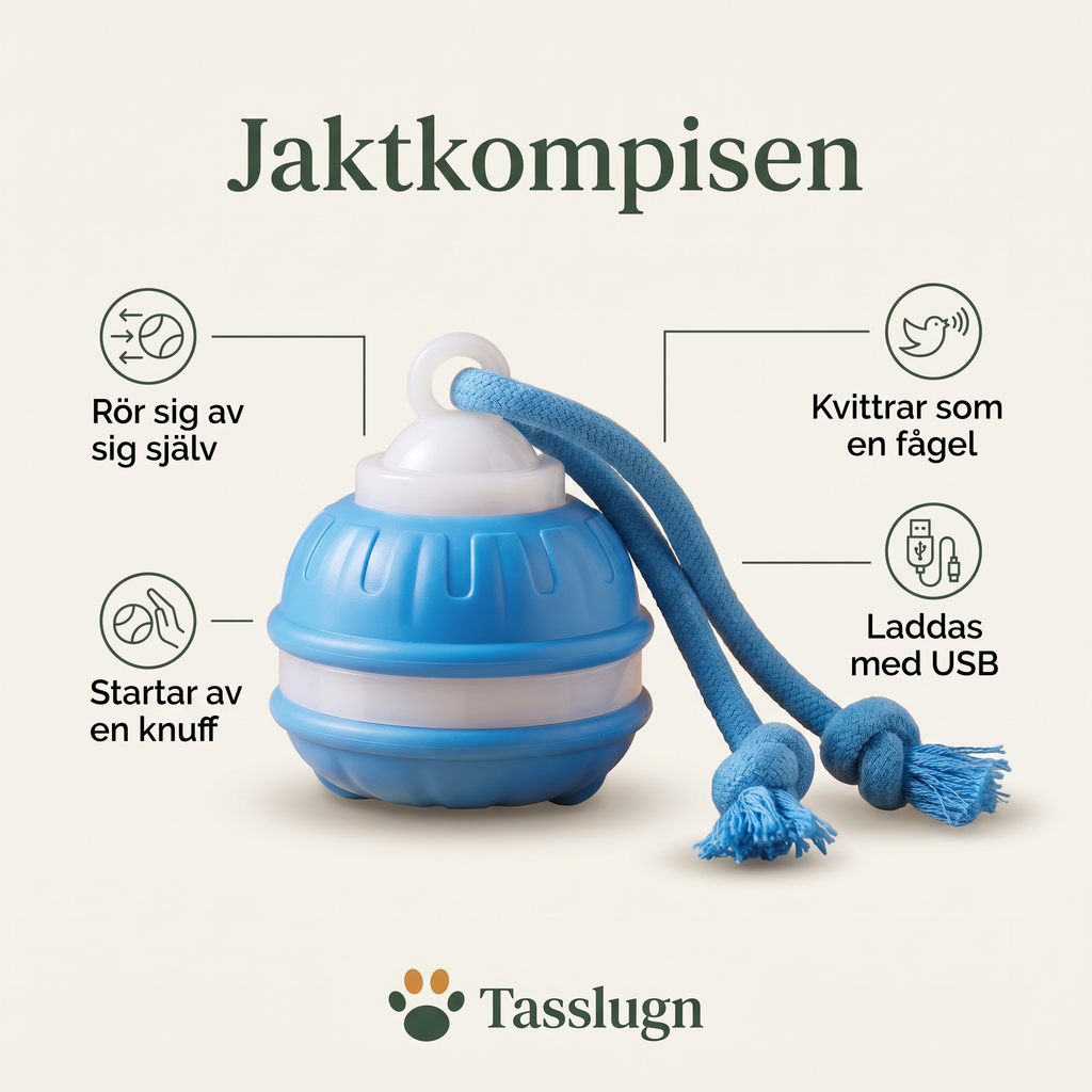 Jaktkompisen rör sig av sig själv, startar av en knuff, kvittrar som en fågel och laddas med USB