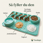 Så fyller du Måltidsstationen: vatten, godis, torrfoder, jordnötssmör och yoghurt