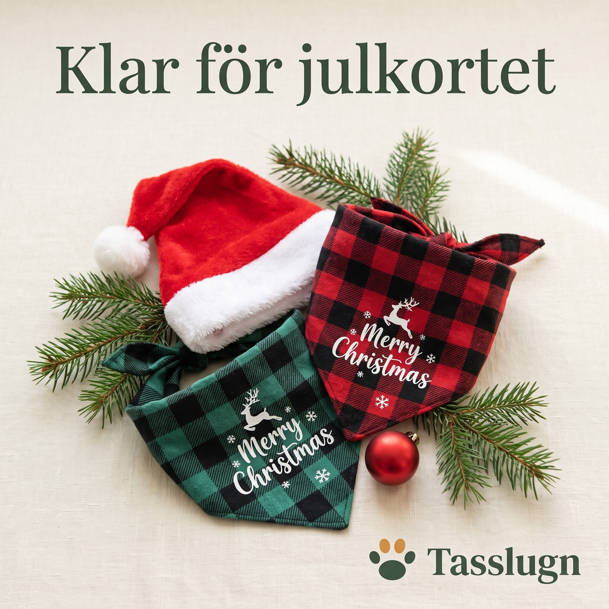 Klar för julkortet – tomteluva och rutiga bandanas