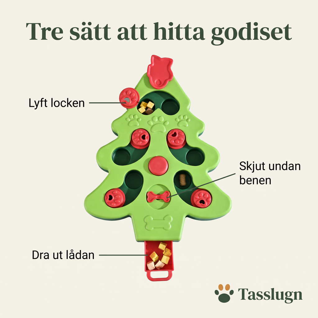 Tre sätt att hitta godiset: lyft locken, skjut undan benen, dra ut lådan