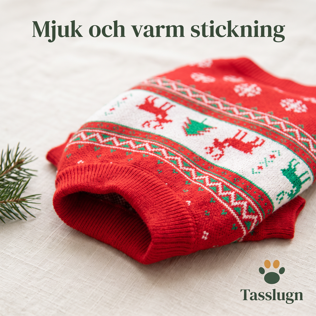 Julig stickad hundtröja – mjuk och varm stickning, närbild