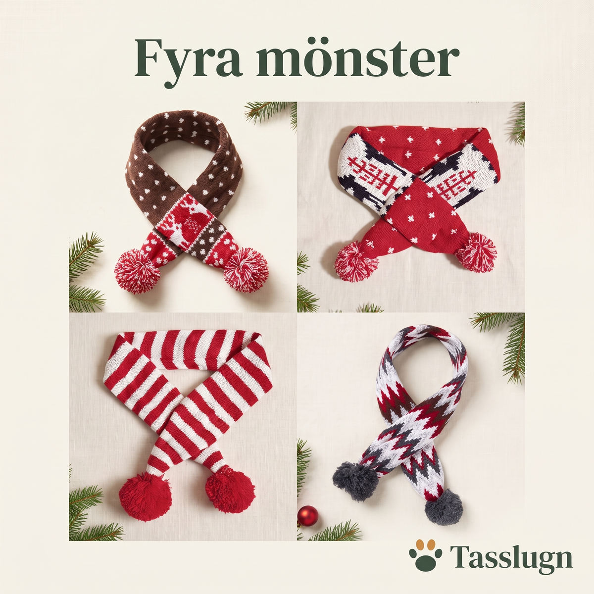 Stickad julhalsduk för hund – fyra mönster