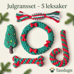 Julgransset med 5 repleksaker för hund: julgran, julkrans, polkagriskäpp, ben och karamell