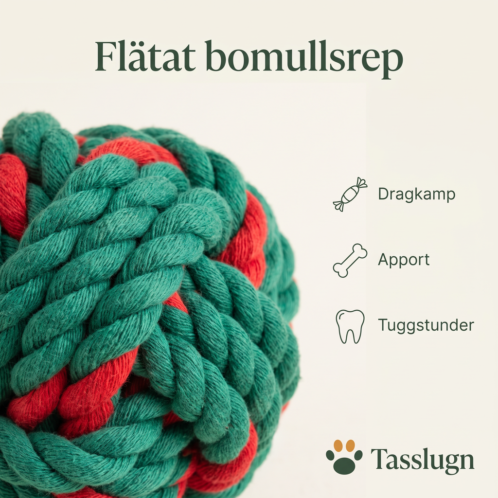 Flätat bomullsrep – för dragkamp, apport och tuggstunder