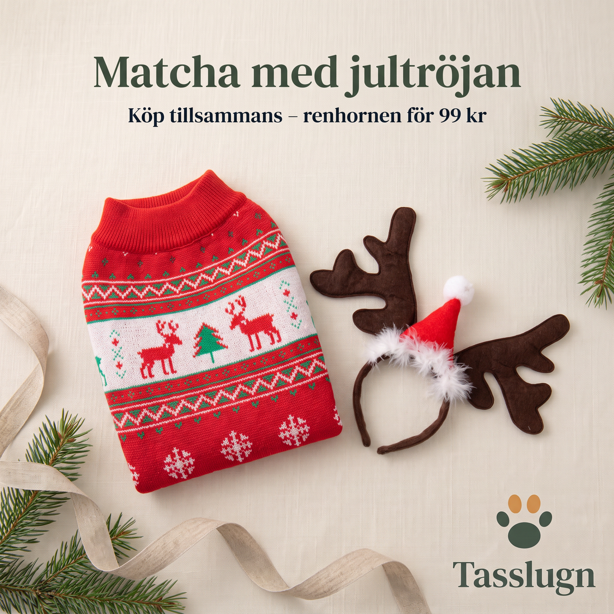 Renhorn och jultröja för hund – köp tillsammans, renhornen för 99 kr
