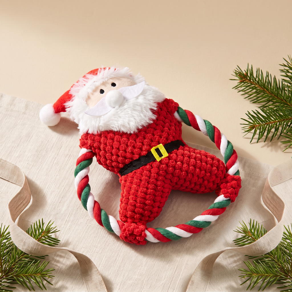 Julplysch med pip för hund – tomte med repring